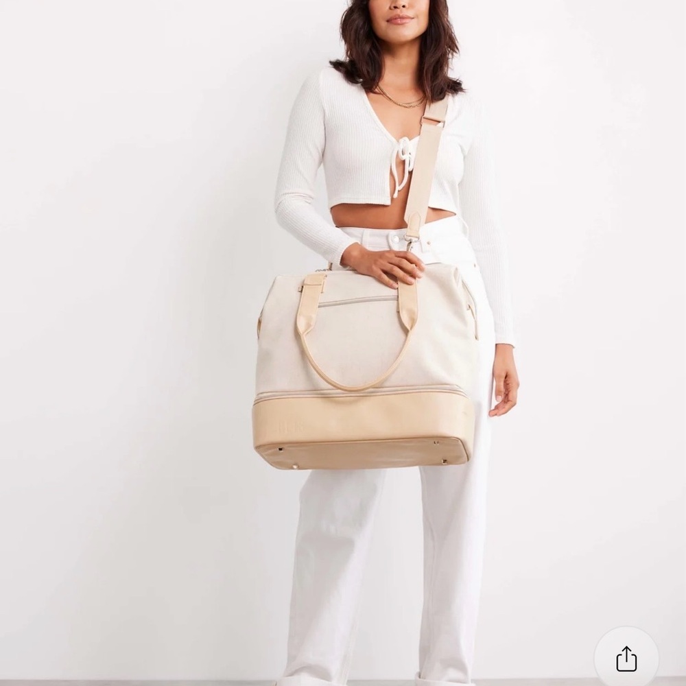 BEIS Mini Weekender Cream and Tan Canvas Bag - Picture 3 of 15